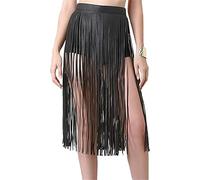 FakeFace Women Punk Waist Belt PU Leather Chain Fringe Belly Harness Belt Tassel Waistband Party Nightclub Women Accessories (Black-Style 1)