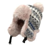 FakeFace Women Winter Beanie Hat Thick Fleece Lined Warm Earflap Trapper Hat Pom Pom Jacquard Knited Outdoor Ski Snow Cap (UK, Alpha, One Size, Style 2-Grey)