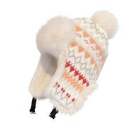 FakeFace Women Winter Beanie Hat Thick Fleece Lined Warm Earflap Trapper Hat Pom Pom Jacquard Knited Outdoor Ski Snow Cap (UK, Alpha, One Size, Style 2-Beige)