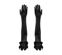 FakeFace Womens Elegant Satin Gloves Long Opera Gloves with Rose Flower Cuff Elbow Length Stretchy Gloves for Wedding Dress Party Prom Evening Stage Costume (Black)