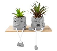 Fakeplant 2 Pack Artificial Plants Indoor, Cute Faux Succulent Plants in Cement Pots with Hanging Legs, Small Potted Fake Plants for Desk Decor, Home Office Shelf Bathroom Windowsill Decoration