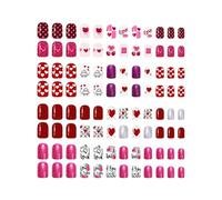 Fakes Nails 96Pcs Red Glitters Heart Polkas Dot Design Short Square Shape for Everyday Fashion Enthusiasts Presses on Nails