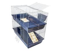 Fakhri Double Level Large Indoor Pet Cage - 2 Tier Hutch with Ramp, Hay Rack & Easy Access Doors for Rabbits, Guinea Pigs & Small Pets (Dark Blue 100cm 2 Storey Cage)