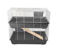 Fakhri Double Level Large Indoor Pet Cage - 2 Tier Hutch with Ramp, Hay Rack & Easy Access Doors for Rabbits, Guinea Pigs & Small Pets (Dark Blue 100cm 2 Storey Cage)