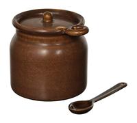 FAKHRI KÖSSEBÄR Jar with Spoon, 0.3L - Brown Glass Storage Jar with Lid & Serving Spoon for Sugar, Honey, Spices & Condiments