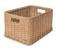 FAKHRI Stylish Plastic Rattan Storage Basket with Handles - Woven Look Storage Bin for Home, Kitchen, Bathroom, Office - Brown, 25x35x20 cm