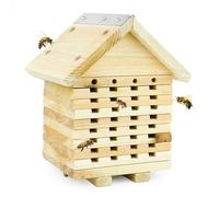 Fakhri Wooden Bee Hotel - Garden Bee House Habitat with Metal Roof, 14x17x20cm, Safe Shelter for Solitary Bees & Pollinators