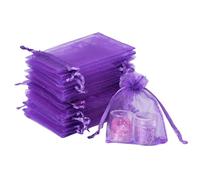 FAKILO 60pcs Organza Gift Bags, Drawstring Jewelry Pouches Wedding Party Favour and Mesh Candy Bags (Purple, 7 x 9CM)