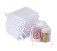 FAKILO 60pcs Organza Gift Bags, Drawstring Jewelry Pouches Wedding Party Favour and Mesh Candy Bags (White, 7 x 9CM)