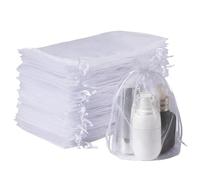 FAKILO 60pcs Organza Gift Bags, Drawstring Jewelry Pouches Wedding Party Favour and Mesh Candy Bags (White, 13 x 18CM)