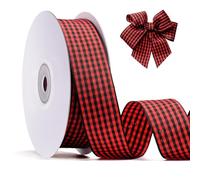FAKILO Black Gingham Ribbon 25mm X 22m Black and Red Buffalo Plaid Christmas Check Ribbon for Gift Wrapping Xmas Wreath DIY Crafts and Home Decor