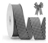 FAKILO Black Gingham Ribbon 25mm X 22m Black and White Buffalo Plaid Check Ribbon for Gift Wrapping Christmas DIY Crafts Hair Accessories and Home Decor