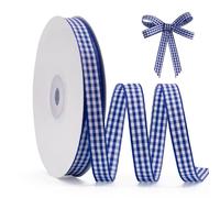 FAKILO Blue Gingham Ribbon 10mm X 22m Blue and White Buffalo Plaid Check Ribbon for Gift Wrapping Christmas DIY Crafts Hair Accessories and Home Decor