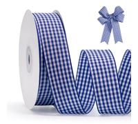 FAKILO Blue Gingham Ribbon 25mm X 22m Blue and White Buffalo Plaid Check Ribbon for Gift Wrapping Christmas DIY Crafts Hair Accessories and Home Decor