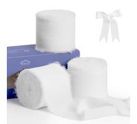 FAKILO Chiffon Ribbon with Frayed Edge, White Ribbon 3 Rolls 1.5'' x 7 Yd for Wedding Invitations, Bridal Bouquets, Gifts Wrapping, DIY Crafts