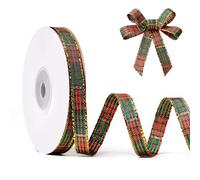 FAKILO Christmas Gingham Ribbon 3/8 Inch 25 Yards Gold Red and Green Checkered Buffalo Plaid Ribbon for Christmas Crafts Wreath Tree Decor Gift Wrapping Bow Making and Home Party Decor