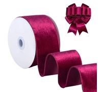 FAKILO Christmas Wired Velvet Ribbon 6.3cm Wine Red Velvet Ribbon for Wreath, Garland, Christmas Tree, Gift Wrapping, Large Bows, Festival Decor - Continuous 9m/Roll
