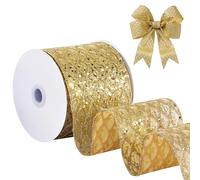 FAKILO Gold Wired Mesh Ribbon, 10cm x 10 Yards Glitter Mesh Ribbonw Suitable for Wreath Decoration, Christmas Tree Decoration, Christmas Tableware and Tablecloth Decoration