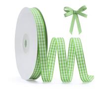 FAKILO Green Gingham Ribbon 10mm X 22m Green and White Buffalo Plaid Check Ribbon for Gift Wrapping Christmas DIY Crafts Hair Accessories and Home Decor