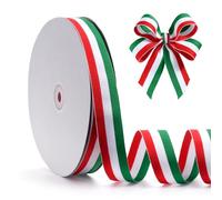 FAKILO Green White Red Striped Grosgrain Ribbon, 1" x 50yds Double-Sided Striped Ribbon, Patriotic Ribbon，for Cheerleading Decorations, National Day, Christmas Decorations, Home Decoration