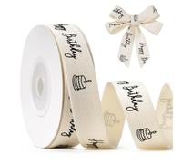 FAKILO Happy Birthday Printed Ribbon 5/8 Inch x 10 Yards Cotton Ribbon for Gift Packaging, Party Decorations, Anniversary Decoration, Handmade Cards
