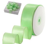 FAKILO Light Green Wired Satin Ribbon 38mm x 18m Light Green Wired Ribbon for Gift Wrapping Christmas Tree Decor Bows Making Wreath DIY Crafts and Party Decor