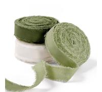 FAKILO Natural Rustic Cotton Ribbon with Frayed Edge,100% Cotton Ribbon 1.6cm x 16m for Vintage Wedding Bouquets,Invitations,Gift Wrapping,DIY Crafts,Home Decor(Dark Green/Sage Green/Ivory)