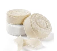 FAKILO Natural Rustic Cotton Ribbon with Frayed Edge,100% Cotton Ribbon 1.6cm x 16yds for Vintage Wedding Bouquets,Invitations,Baby Shower,Gift Wrapping,DIY Crafts,Home Decor(Nude/Ivory/Champagne)