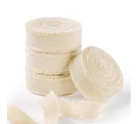 FAKILO Natural Rustic Cotton Ribbon with Frayed Edge,100% Cotton Ribbon Champagne 1.6cm x 16m for Vintage Wedding Bouquets,Invitations,Baby Shower,Gift Wrapping,DIY Crafts,Home Decor