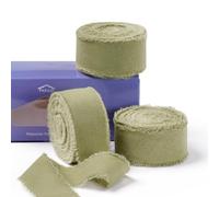 FAKILO Natural Rustic Cotton Ribbon with Frayed Edge,100% Cotton Ribbon Sage Green 2.5cm x 16m for Vintage Wedding Bouquets,Invitations,Baby Shower,Gift Wrapping,DIY Crafts,Home Decor