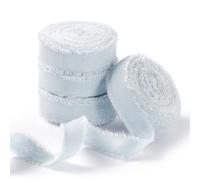 FAKILO Natural Rustic Cotton Ribbon with Frayed Edge, Light Blue 100% Cotton Ribbon 1.6cm x 22m for Vintage Wedding Bouquets,Invitations,Baby Shower,Gift Wrapping,DIY Crafts,Home Decor