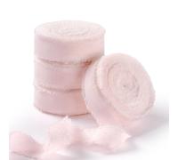 FAKILO Natural Rustic Cotton Ribbon with Frayed Edge, Light Pink 100% Cotton Ribbon 1.6cm x 22m for Vintage Wedding Bouquets,Invitations,Baby Shower,Gift Wrapping,DIY Crafts,Home Decor