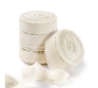 FAKILO Natural Rustic Cotton Ribbon with Frayed Edge, Nude 100% Cotton Ribbon 1.6cm x 16m for Vintage Wedding Bouquets,Invitations,Baby Shower,Gift Wrapping,DIY Crafts,Home Decor