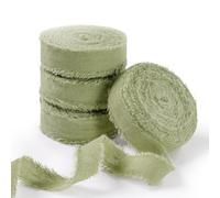 FAKILO Natural Rustic Cotton Ribbon with Frayed Edge, Sage Green 100% Cotton Ribbon 1.6cmx 22m for Vintage Wedding Bouquets,Invitations,Baby Shower,Gift Wrapping,DIY Crafts,Home Decor