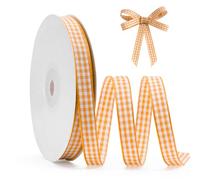 FAKILO Orange Gingham Ribbon 10mm X 22m Orange and White Buffalo Plaid Autumn Harvest Festival Check Ribbon for Autumn Gift Wrapping DIY Crafts Hair Accessories and Home Decor