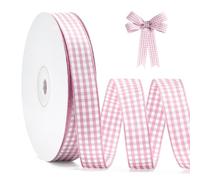 FAKILO Pink Gingham Ribbon 15mm X 22m Pink and White Buffalo Plaid Check Ribbon for Birthday Wedding Gift Wrapping DIY Crafts Hair Accessories and Home Decor