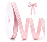 FAKILO Polka Dot Grosgrain Ribbon 10mm X 22m White and Pink Ribbon for Valentines Gift Wrapping DIY Crafts Sewing Hair Bows Wedding Birthday Party and Home Decoration