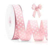 FAKILO Polka Dot Grosgrain Ribbon 20mm X 22m Pink and White Dot Craft Ribbon for Gift Wrapping Christmas DIY Crafts Hair Bows Wedding Party Decor Sewing and Home Decoration