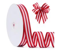 FAKILO Red and White Striped Grosgrain Ribbon, 1" x 50yds, Double Sided Wired Patriotic Ribbon for American Crafts, Cheerleading Decorations, Independence Day, Christmas Decorations