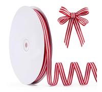 FAKILO Red and White Striped Grosgrain Ribbon, 3/8" x 50 yds, Double Sided Wired Patriotic Ribbon for American Crafts, Cheerleading Decorations, Independence Day, Christmas Decorations
