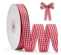 FAKILO Red Gingham Ribbon 15mm X 22m Red and White Buffalo Plaid Check Ribbon for Gift Wrapping Christmas DIY Crafts Hair Accessories and Home Decor