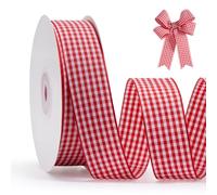 FAKILO Red Gingham Ribbon 25mm X 22m Red and White Buffalo Plaid Check Ribbon for Gift Wrapping Christmas DIY Crafts Hair Accessories and Home Decor
