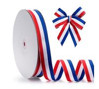 FAKILO Red White Blue Striped Grosgrain Ribbon,1" x 50yds Double-Sided Striped Patriotic Ribbon，for American Handicrafts, Cheerleading Decorations, Independence Day, President's Day, Labor Day