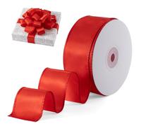 FAKILO Red Wired Satin Ribbon 38mm x 18m Wire Red Ribbon for Gift Wrapping Christmas Tree Decor Bows Making Wreath and DIY Crafts