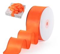 FAKILO Satin Wired Ribbon Wire Edged Christmas Ribbon for Gift Wrapping Christmas Tree Decoration Bows Making Wreath DIY Crafts Holiday and Home Decor (Orange, 38mm X 18m)