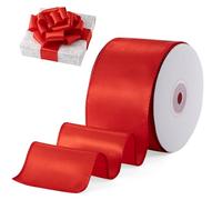 FAKILO Satin Wired Ribbon Wire Edged Red Christmas Ribbon for Gift Wrapping Christmas Tree Decoration Bows Making Wreath DIY Crafts Holiday and Home Decor (Red, 63mm X 18m)