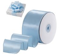 FAKILO Satin Wired Ribbon Wire Edged Red Christmas Ribbon for Gift Wrapping Christmas Tree Decoration Bows Making Wreath DIY Crafts Holiday and Home Decor (Light Blue, 63mm X 18m)