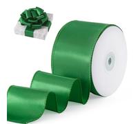 FAKILO Satin Wired Ribbon Wire Edged Red Christmas Ribbon for Gift Wrapping Christmas Tree Decoration Bows Making Wreath DIY Crafts Holiday and Home Decor (Green, 63mm X 18m)