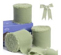 FAKILO Vintage Chiffon Ribbon Set - Sage Green, 3 Rolls 1.5'' x 7 Yd for Gift Wrapping, Wedding Invitations, Birthday/Holiday Parties, Bridal Bouquets