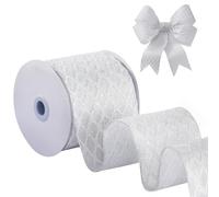 FAKILO White Wired Mesh Ribbon, 10cm x 10 Yards Glitter Mesh Ribbonw Suitable for Wreath Decoration, Christmas Tree Decoration, Christmas Tableware and Tablecloth Decoration